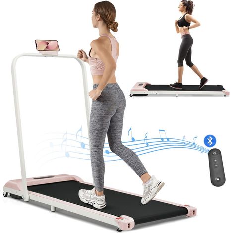 Tapis de course pliable 2 en 1 avec télécommande, écran LED, Bluetooth et support téléphone, vitesse 1-6 km/h, pour maison et bureau, facile à ranger, sans assemblage requis. (1/5)