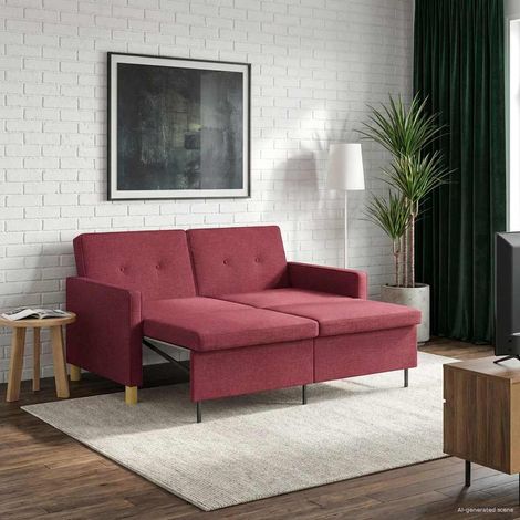 Sofá cama desplegable Rojo vino Tela