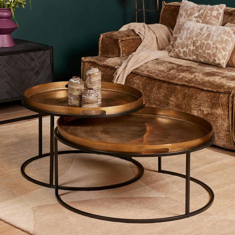 Table basse gigogne dorée à plateaux mobiles (lot de 2) KANO