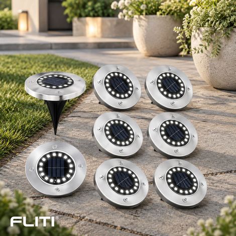 Lot de 8 Spots Solaires Encastrables 16 LED Étanches IP65 Inox pour Jardin Allée Terrasse Pelouse Éclairage Extérieur (1/5)