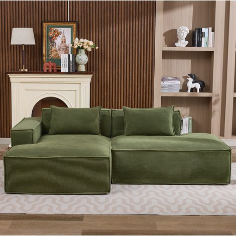 Sofá rinconera 233x129x70 cm de tela verde, ahorro de espacio para salón moderno FloraGrace (1/5)