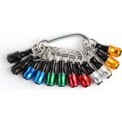 Portapuntas de destornillador hexagonal de 1/4 de pulgada fabricado en aleación de aluminio, extensión, adaptador de tornillo, llavero portátil (12 piezas de colores con mosquetón plateado) (1/5)