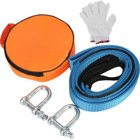 SWANEW Corde de Remorquage de Voiture Bande Fluorescente 5M x 5CM 8T Câble de Remorquage de Voiture Sangle de Remorquage d'urgence Robuste avec Deux Crochet épais en Forme de U Gan (1/5)