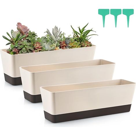 Rectangular Plastic Flower Pot, 42.5 cm, Outdoor Balcony Planter for Succulents, Flowers, African Violets, Pack of 3 (1/5)