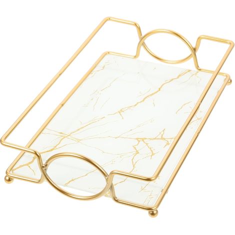 Plateau de Salle de Bain Marbrée Lisse et Verre Blanc Organisateur Pratique et Élégant pour Maquillage et Parfums pour Chambre et Coiffeuse'-'- (1/5)