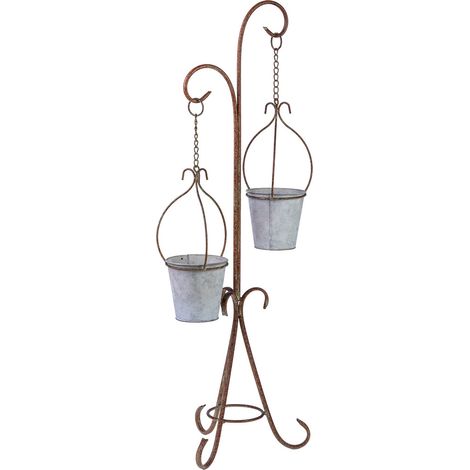 Soporte macetero de metal para 2 macetas cobre 27.94x24.13x92.71h cm (1/5)