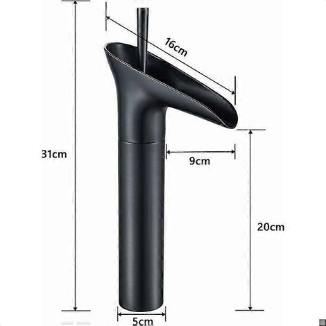Robinet de lavabo, robinet d'évier, robinet cascade, robinet monotrou chromé, robinet de lavabo haut (1/5)