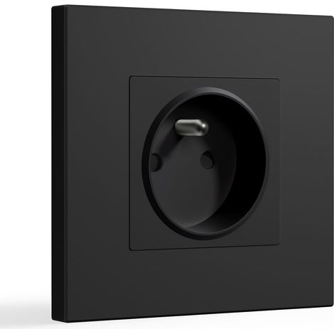 Prise Murale, 16A Single Prise De Courant Alternatif avec Panneau En Plastique, Prises Électriques Standard, 240V Encastrable(1 Prise, Noir) (1/5)