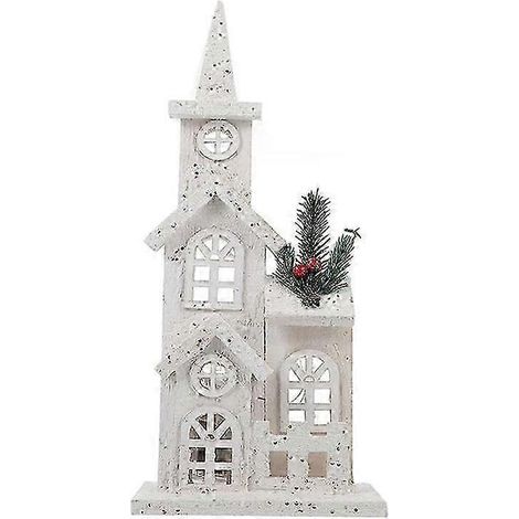Village de Noël en bois, église illuminée par des LED, maison, scène enneigée, décorations de Noël pour bureau (1/5)