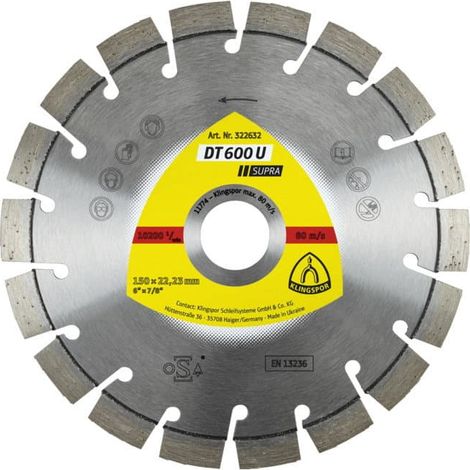Klingspor 325194 Diamanttrennscheiben de Trennscheiben für Motortrennsäge/Trennschleifer de Gelenke/Sägen de Tisch, DT 600 U, 350 mm x 20 mm, 5500 U/min (1/3)