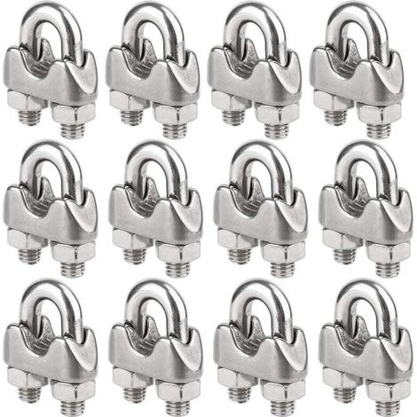 M4 Wire Rope Clips, U Bolt Cable Clip, 4mm Diameter Stainless Steel Cable Clip, Pack of 12