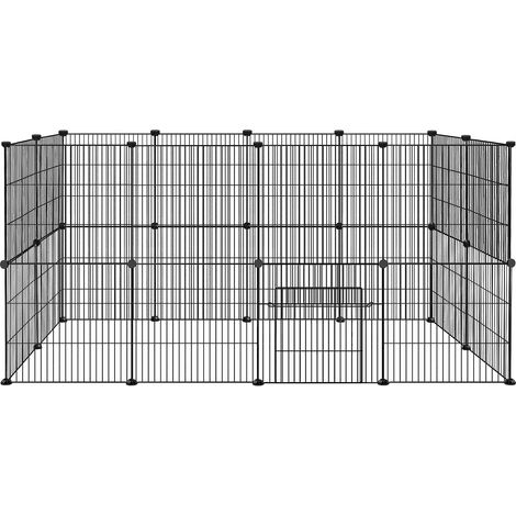AUFUN Enclos grillagé pour lapins en métal avec porte, Enclos pour petits animaux intérieur et extérieur, 142 x 72 x 72 cm, Noir (1/5)