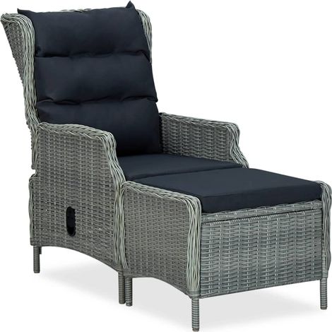 Verstellbarer Gartensessel mit Fußhocker Poly Rattan Hellgrau