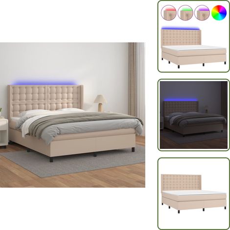 The Living Store Sommier à lattes de lit matelas LED Cappuccino 160x200 cm - Sommier tapissier (1/5)