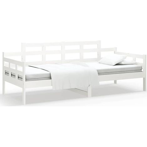 Lit adulte pour 1 personnes, Structure de lit, Assemblage Facile, Lit de jour Blanc Bois massif de pin 80x200 cm OIB4331E (1/5)
