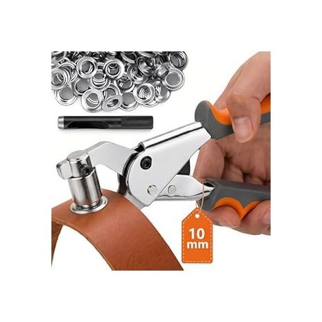 Pince à œillets 10 mm avec 200 œillets inclus, outil de pose pour bâches, tissus, cuir et bannières PVC, kit pour bricolage et réparations