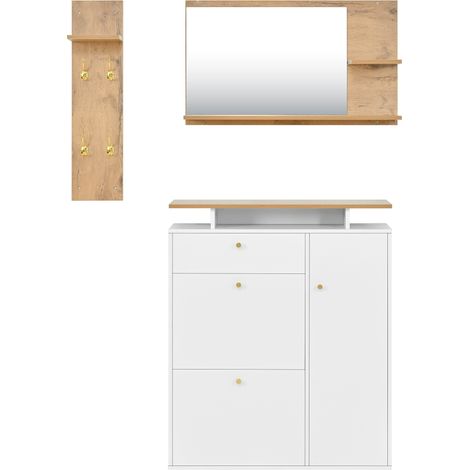 portemanteau avec lumière LED miroir rangement Particle Board Blanc 105.00 x 25.00 x 151.50 cm (1/5)