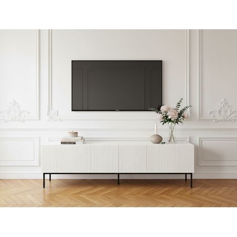 BOBOCHIC - Meuble TV 200 cm KASHA Pieds noir Blanc (1/5)