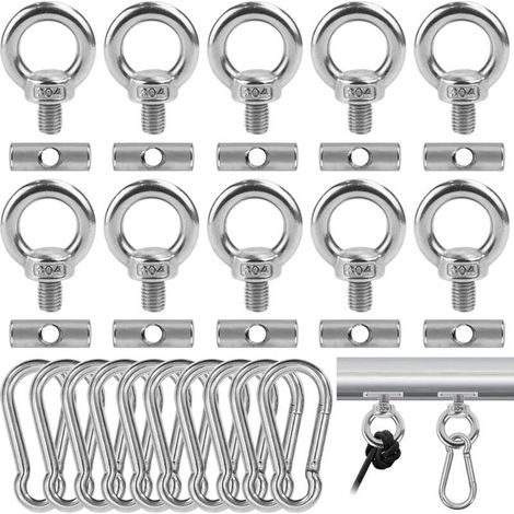 Lot de 10 butées de rail d'auvent de 6 mm avec 10 mousquetons, crochets d'auvent de camping-car en acier inoxydable 304 pour éclairage, cintres d'accessoires de camping, bouchons de tuyauterie (1/5)