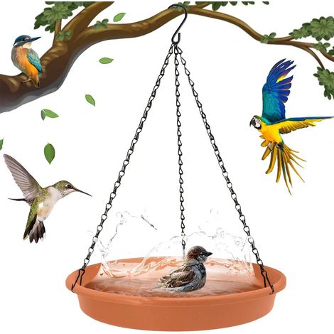 Hängendes Vogelbad, 30 x 30 x 5,8 cm, Metallkettenaufhängung, leicht zu reinigen, Vogelpflegeprodukt für den Außenbereich (1/5)