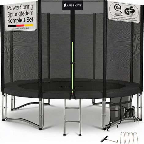 Juskys Trampolin JumpMaster L Ø 305 cm – Outdoor Gartentrampolin mit Sicherheitsnetz, Leiter & Bodenankern, PowerSpring Sprungfeder, bis 50 kg