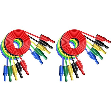 10 pièces fiches banane pour multimètre, fils de test en silicone 4mm entièrement isolés, sécurité enveloppée, fiches banane empilables, câble d'extension de fil souple (1/5)