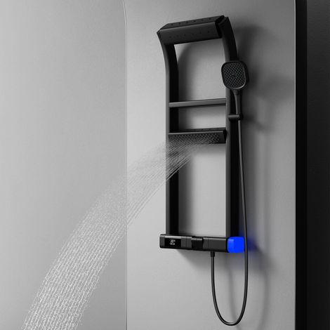Colonne de Douche Thermostatique, 6 Fonctions Touches de Piano Ensemble de Douche avec Affichage Numérique, 40x10cm Pomme de Douche, Douchette à Main, Robinet de Baignoire (1/5)