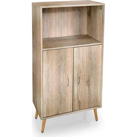 Vielseitiger Kommoden-Schrank in Eiche, 60 x 30 x 115 cm, mit 1 offenen und 2 geschlossenen Fächern