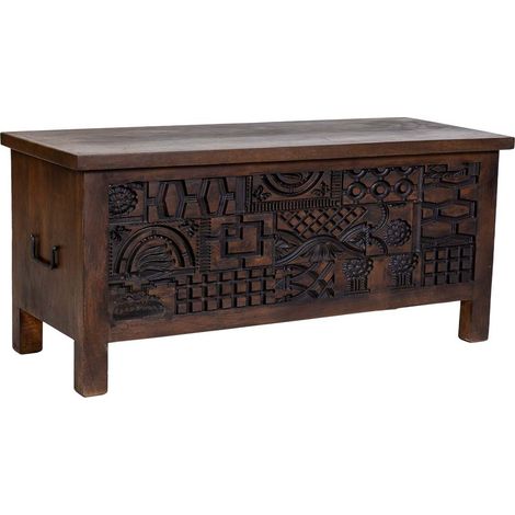 Baúl de madera tallado artesanal marrón 100x40x46h cm