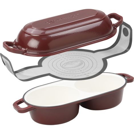Mahlzeit Gusseisen Brotbacktopf Set emailliert, 5 Liter, 2 Backkammern, mit Brotschlinge, Dark Cherry (1/5)