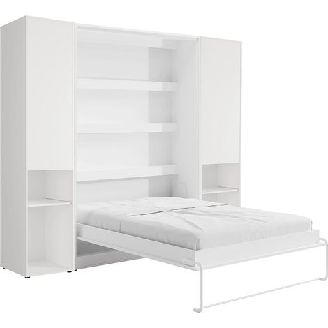 Letto a scomparsa verticale 140 x 200 cm 2 colonne contenitore Con LED Bianco - RAPILI