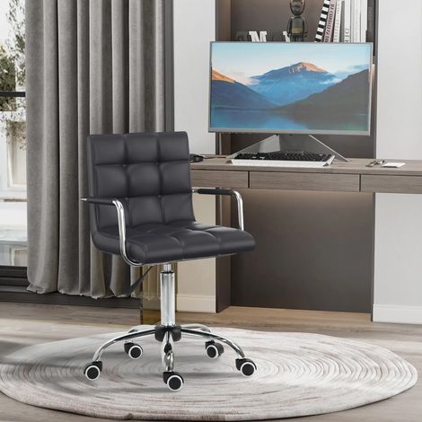 Silla de oficina de polipiel negra 46-61 cm con reposabrazos y ruedas, giratoria (1/5)