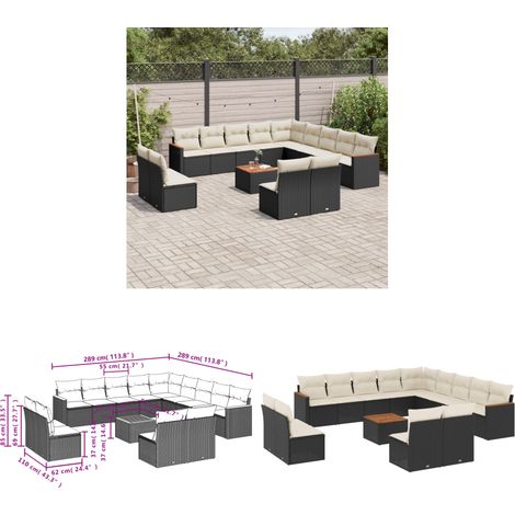 Salon de jardin avec coussins 14 pcs noir résine tressée - Ensemble Salon De Jardin - Meuble Extérieur - Jardin - Canapé D'extérieur - Set Salon - Home & Living (1/3)