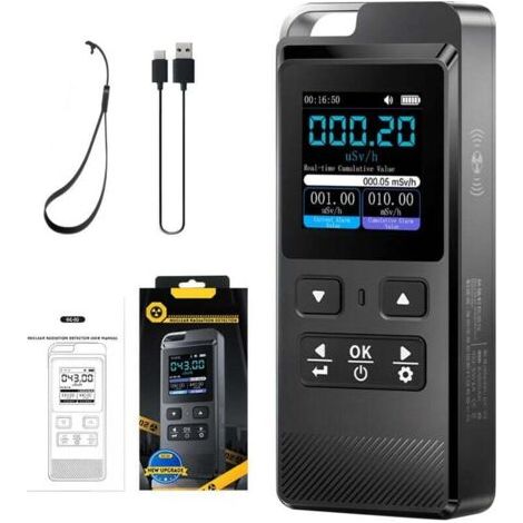 QORVA-Compteur Geiger, détecteur de rayonnement nucléaire portable avec signaux d'alarme visuels et sonores, surveillance chronométrée des dérivés nucléaires des rayons Y/X/β, batterie rechargeable XX