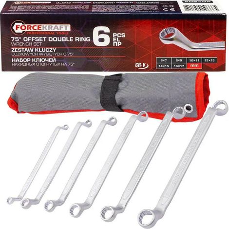 Satz mit 6 abgewinkelten Ringschlüsseln 6 - 17 mm 75° CR-V Forcekraft Koffer