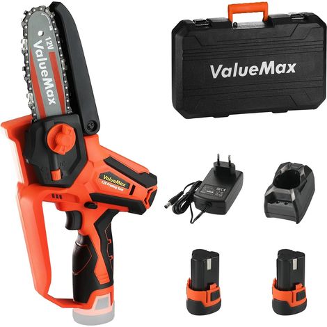 Mini Tronconneuse a Batterie 4 Pouces 12V Tronçonneuse Électrique Sans Fil Portable et 2 2000mAh Batteries pour les Branches d'arbres, l'élagage le Jardin (1/5)