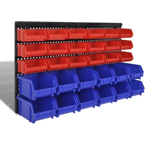 Étagère murale 30 pièces, étagère de rangement, étagère à brancher, bleu/rouge, atelier