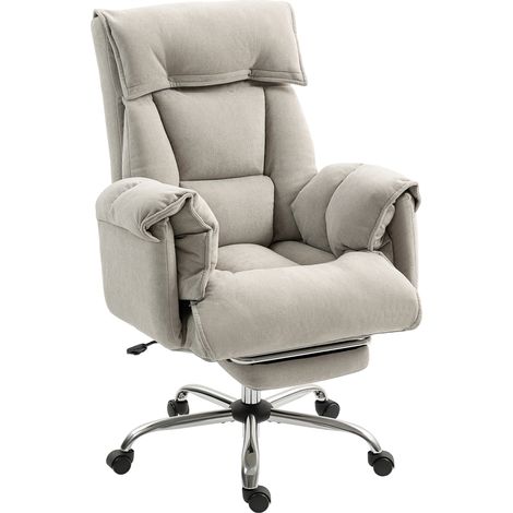 Silla de oficina, reclinable, con altura regulable, reposabrazos, reposapiés y respaldo alto, 75 x 77 x 110-118 cm, gris. (1/5)