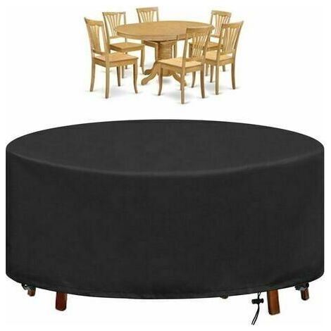 Housse Table de Jardin Ronde Bache Salon Jardin Exterieur Imperméable Anti-UV Oxford Robuste Bache Table et Chaise de Jardin Noir - 18090cm (1/5)