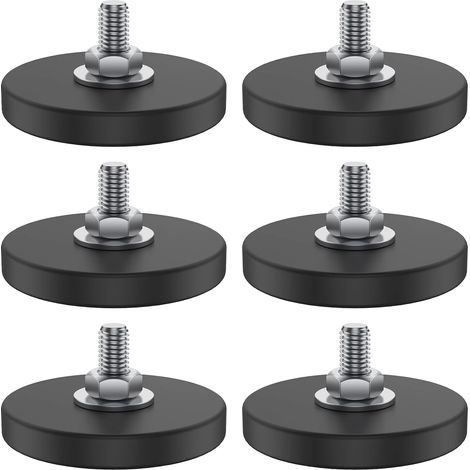 Lot de 6 aimants en néodyme caoutchoutés avec filetage M6 - Diamètre : 43 mm - Base magnétique solide avec revêtement en caoutchouc - Aimant à visser pour appareil photo, lumière, camping-car (1/5)