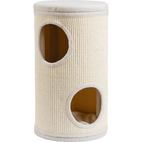 Fudajo Forest Tour à griffer pour chat blanc-crème, hauteur 61 cm, Ø 35 cm, Arbre à chat tonneau avec coussin et 2 entrées, Griffoir (1/5)