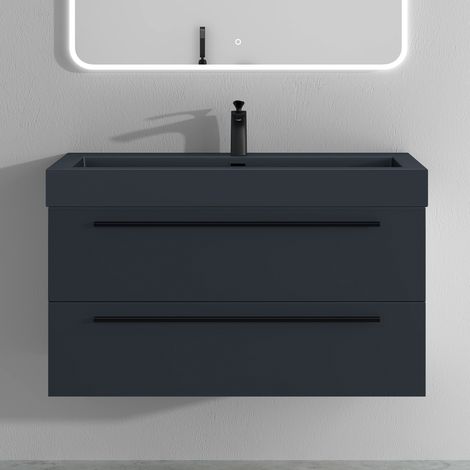 Mai & Mai Meuble de Salle de Bain Gris Noir Mat 100cm Meuble sous Vasque Quadratto Meuble Suspendu avec Vasque (1/5)