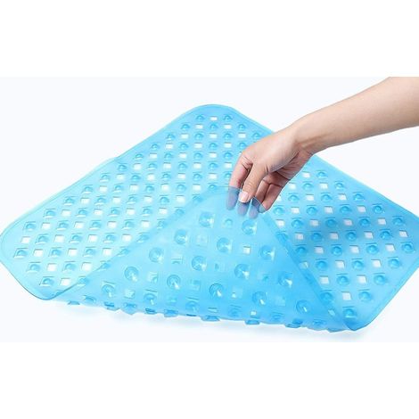 Tappetino antiscivolo quadrato per doccia 53 x 53 cm con ventose, lavabile in lavatrice, blu trasparente, 1 pezzo (1/5)