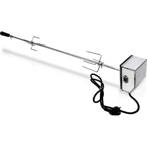 BBQ Grillspieß Set aus Edelstahl 117cm 220V-240V inkl. 2 Fleischklammern Fleischklammer Griffstück und Motor Elektrischer Drehspieß Rôtisserie Silber (1/5)