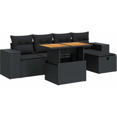 Set sofás jardín y cojines 6 pzas ratán sintético acacia negro vidaXL (1/5)