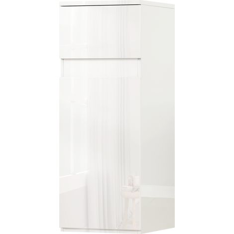 HOMCOM Mobile Sospeso Bagno con Cassetto, Anta Lucida e Ripiano in Vetro Bianco