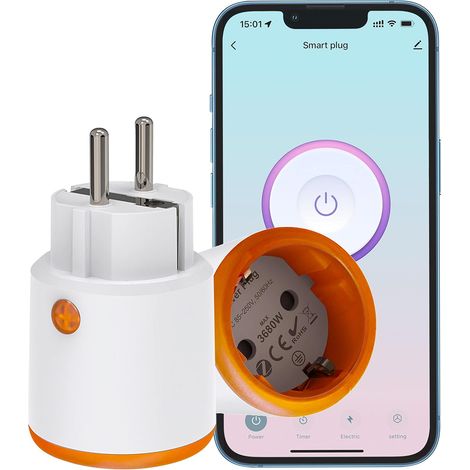 Prise intelligente ZigBee 16A, prise intelligente 3680W avec wattmètre, commande vocale, minuterie, télécommande d'application compatible avec . HUB requis (1 paquet) (1/5)