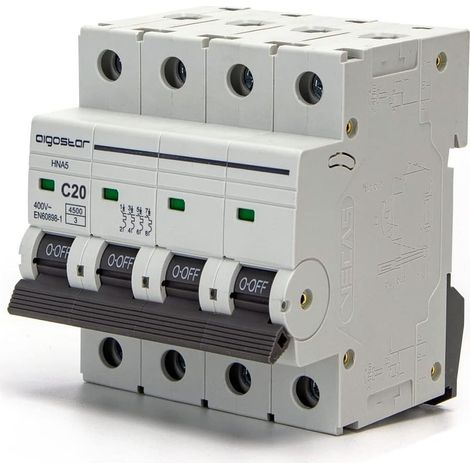 Kaelt - Disjoncteur automatique �� fusibles 4P, 20 A, 6 kA, 74,5 mm x 71 mm x 81 mm, blanc (1/5)