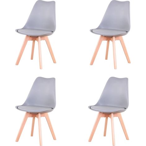 Ensemble de 4 chaises de salle à manger médiévales nordiques, siège rembourré en PU, pieds en bois de hêtre, chaises de bureau pour salle à manger, chambre à coucher, balcon, Restaurant, Gris (1/5)