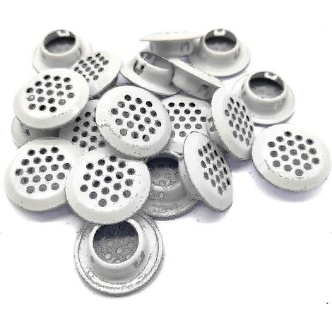 Lot de 20 grilles d'aération circulaires de 19 mm en acier inoxydable (blanc) pour cuisine, salle de bain, placards et armoires. (1/5)